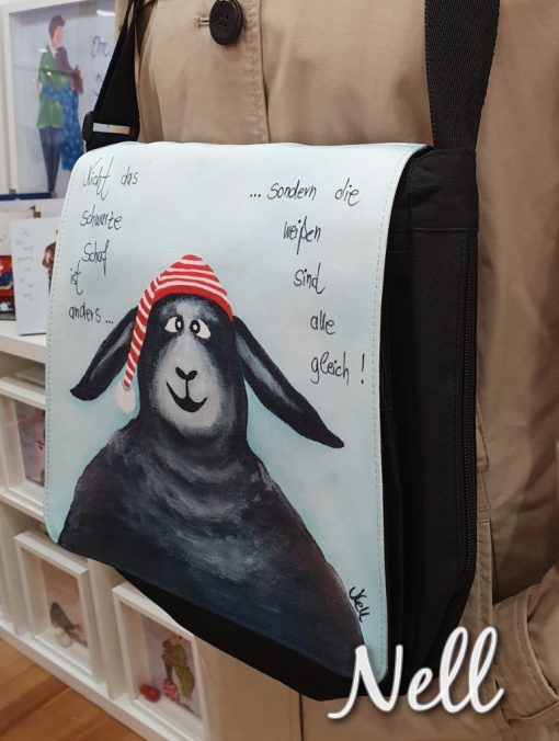 Tasche/Umhängetasche  (groß)  "Nicht das schwarze Schaf ist anders...sondern die weißen sind alle gleich!" – Bild 4