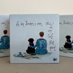 HOLZBILD   10cm x 10cm   "Gib dem Menschen einen Hund und seine Seele bleibt gesund"