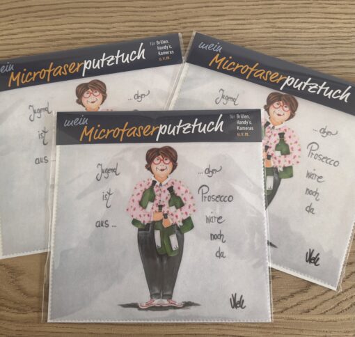 Microfaserputztuch Für Brille u. Handy      "Jugend ist aus.....aber Prosecco wäre noch da"