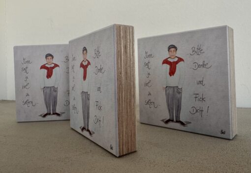 HOLZBILD   10cm x 10cm   "Mann sagt ja viel zu selten....Bitte....Danke und FICK DICH" – Bild 3
